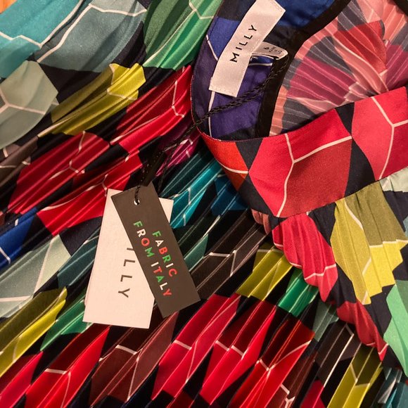 Milly Cube-Print Pleated Hadnkerschief Hem Midi Sk - Picture 2 of 7